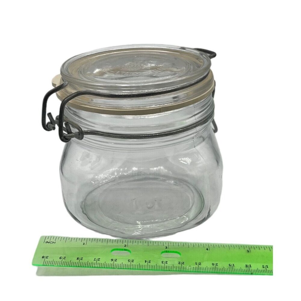 Italy Fidenza Fido Clear Glass Canister Jar Rubber Seal Wire Bale 1/2 L Vintage - Picture 7 of 8